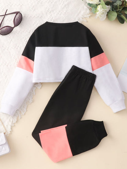 Kids Graphic Cropped Sweatshirt and Joggers Set-Jewearrings