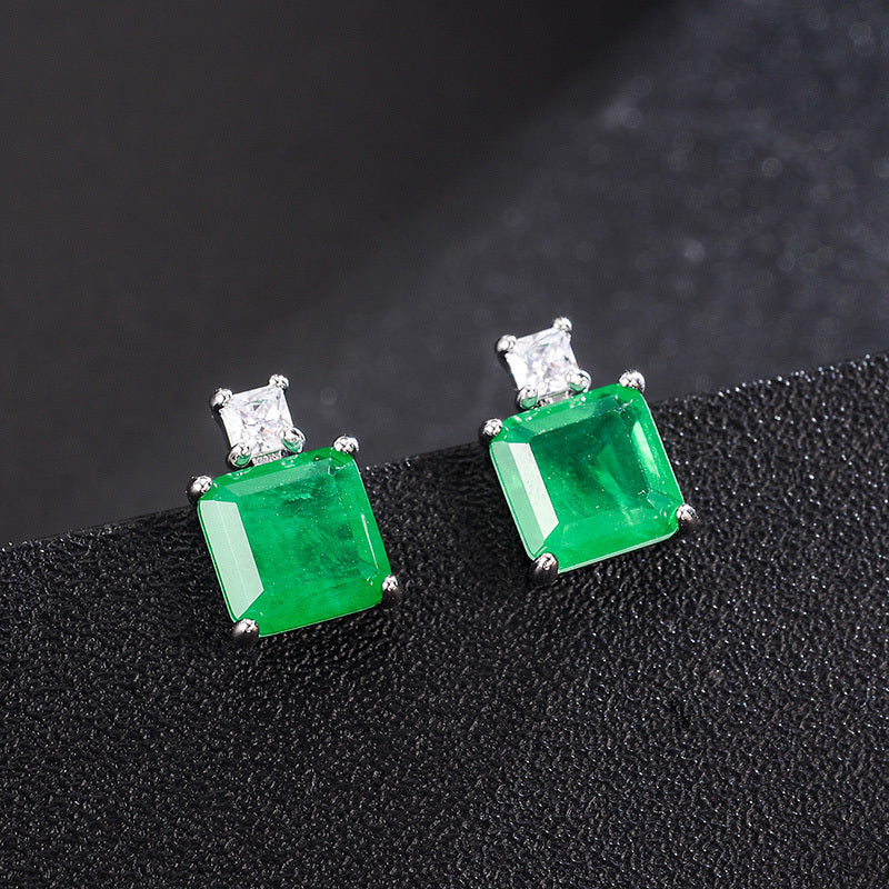 Ectangular Emerald Emerald Earrings With High-end Temperament-Jewearrings