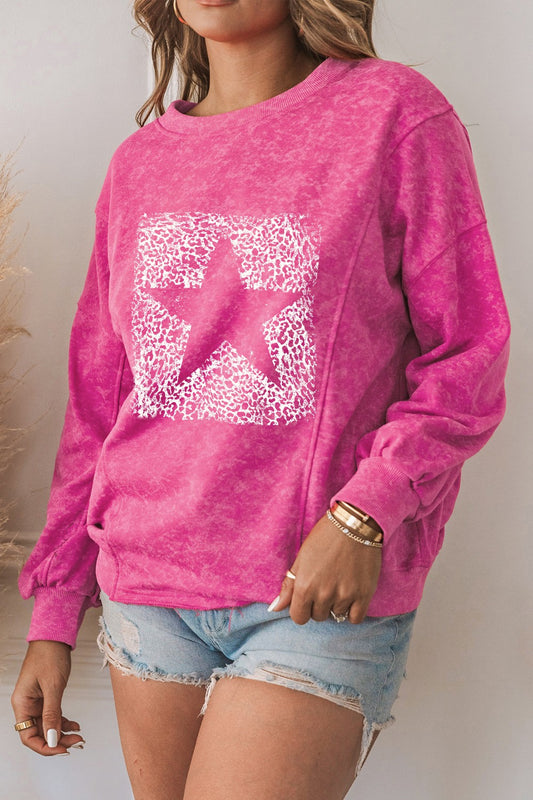 Star Heathered Round Neck Sweatshirt-Jewearrings