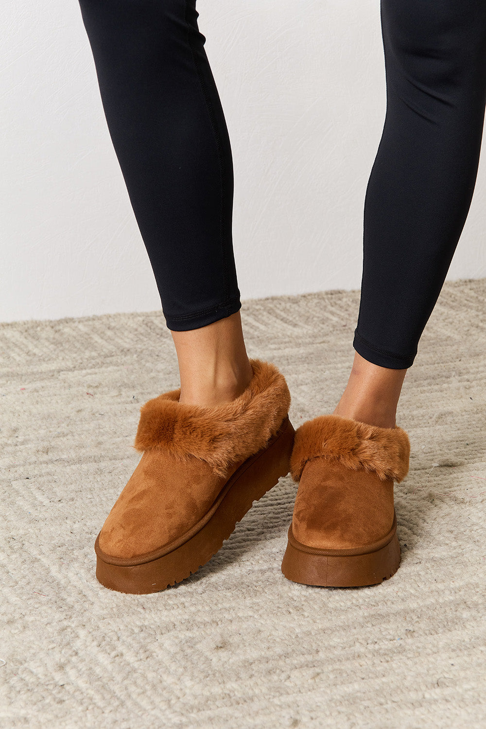 Legend Footwear Furry Chunky Platform Ankle Boots-Jewearrings