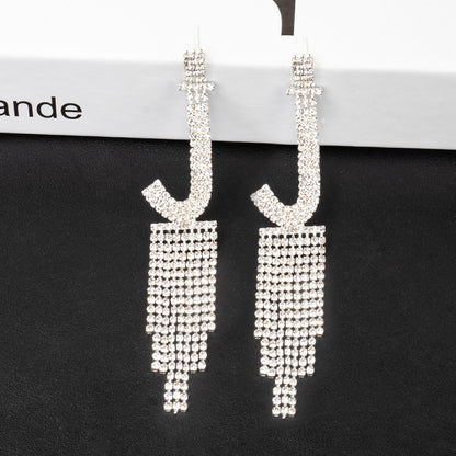 Fashion Jewelry 925 Silver Needle Ornaments Rhinestone Letter B Earrings Banquet Tassel Ear Ornaments Female-Jewearrings