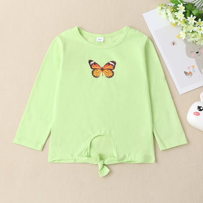 Round Neck Butterfly Graphic Long Sleeve T-Shirt-Jewearrings