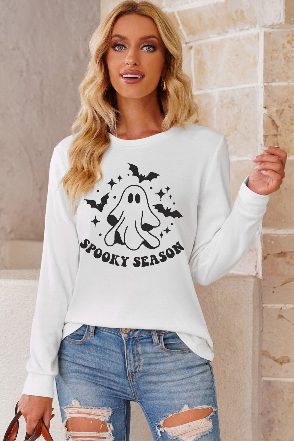 SPOOKY SEASON Graphic Round Neck Sweatshirt-Jewearrings