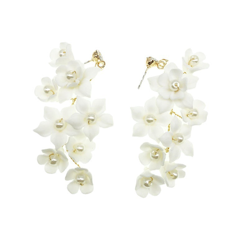 Women's Fashion Ceramic Flower Ear Clip Earrings-Jewearrings