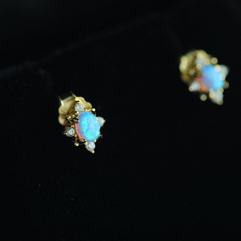 Vintage Delicate Opal 925 Sterling Silver Gold Plated Stud Earrings-Jewearrings