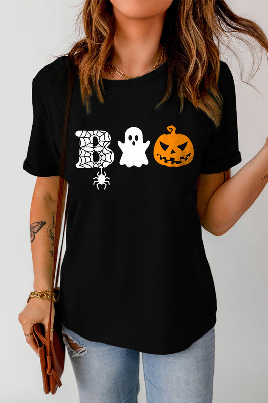 Round Neck Short Sleeve BOO Graphic T-Shirt-Jewearrings