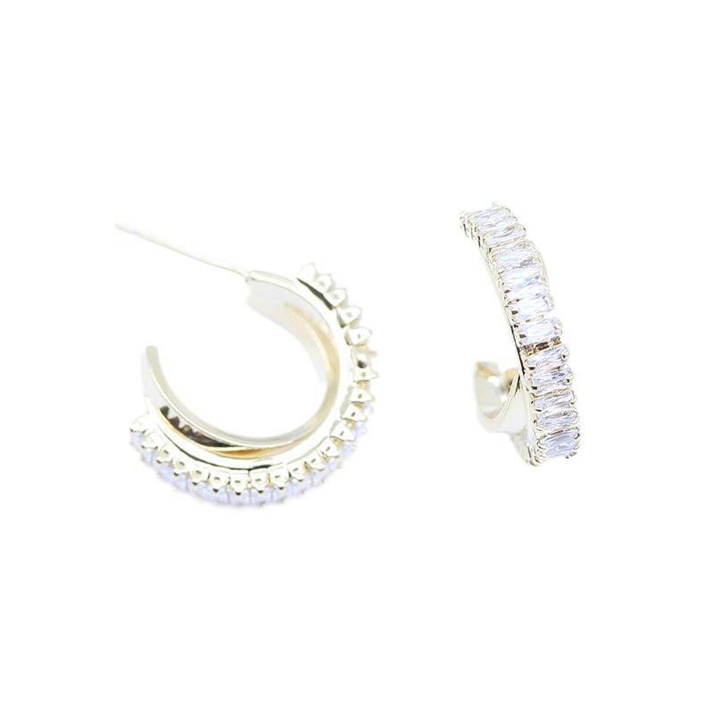 Women's Creative C-shaped Zircon Circle Stud Earrings-Jewearrings