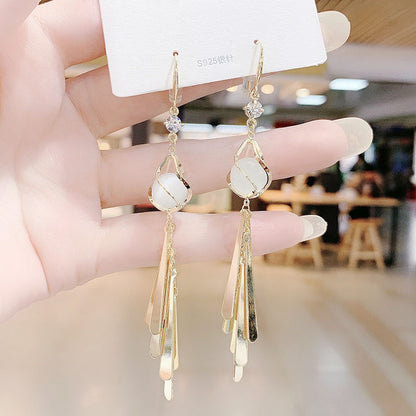 Opal Long Metal Sequin Tassel Drop Earrings-Jewearrings