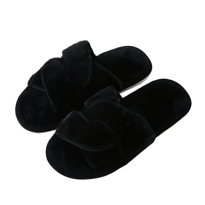 Faux Fur Twisted Strap Slippers-Jewearrings