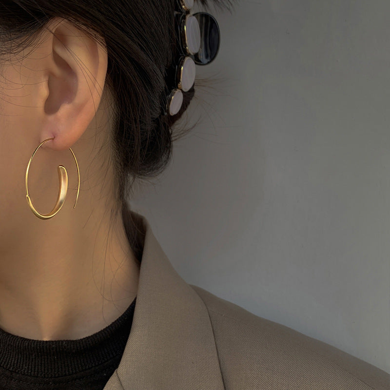 Korean Gold Matte Texture Large Hoop Earrings Women-Jewearrings