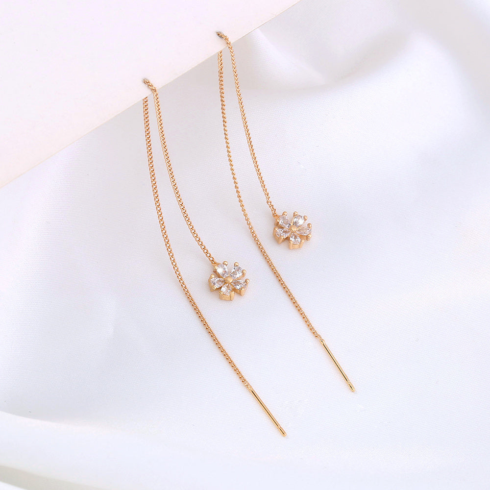 Gold Crown Waterdrop Zircon Tassel Earrings-Jewearrings