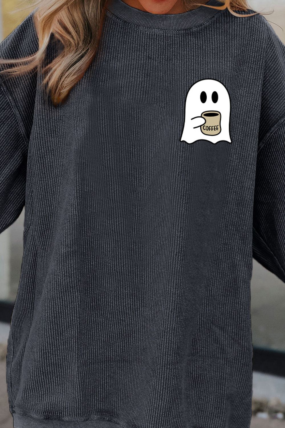 Ghost Graphic Drop Shoulder Sweatshirt-Jewearrings