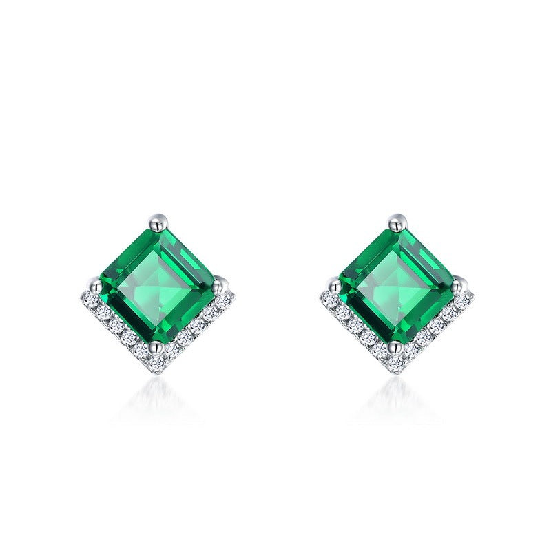 Women's Retro S925 Silver Emerald Stud Earrings-Jewearrings