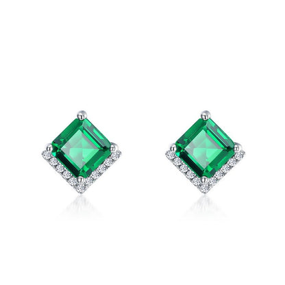 Women's Retro S925 Silver Emerald Stud Earrings-Jewearrings