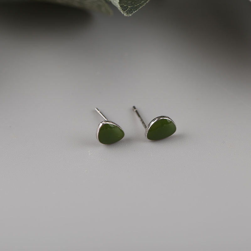 Sterling Silver Green Leaf Earrings Female New Style-Jewearrings