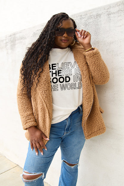 Simply Love Full Size BELIEVE THERE IS GOOD IN THE WORLD Short Sleeve T-Shirt-Jewearrings