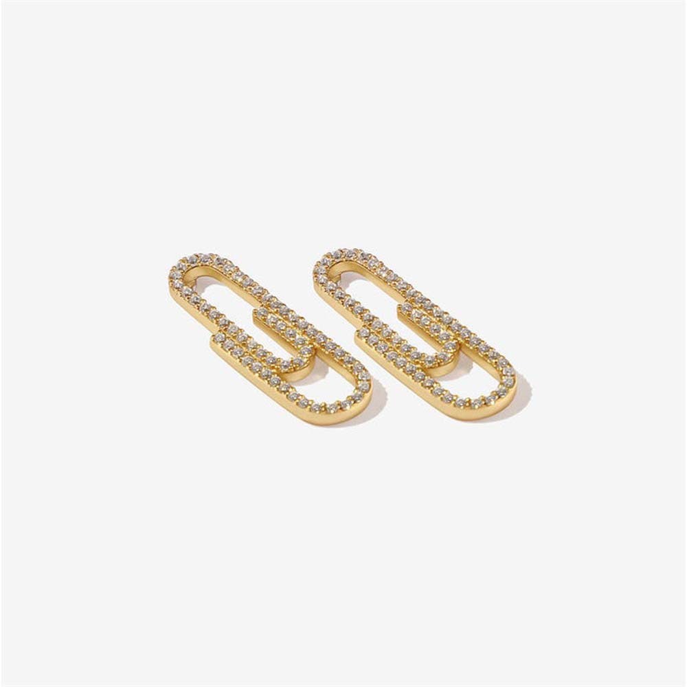 Mini Paperclip Stud Earrings With Diamonds-Jewearrings