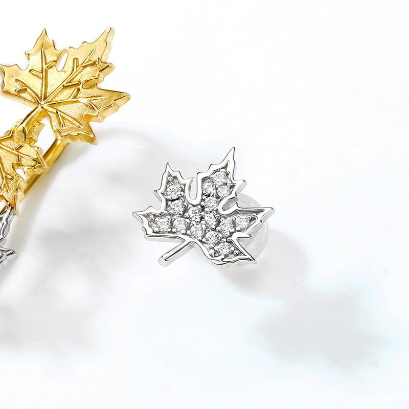 Maple Leaf Earrings S925 Sterling Silver Color Separation Plating-Jewearrings