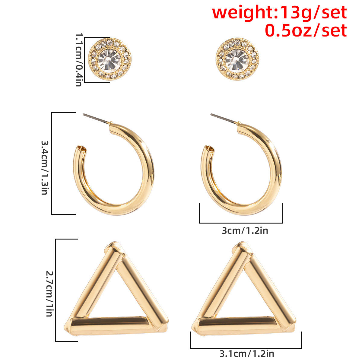 Mix And Match Simple Geometric C-shaped Half Hoop Earrings Set-Jewearrings