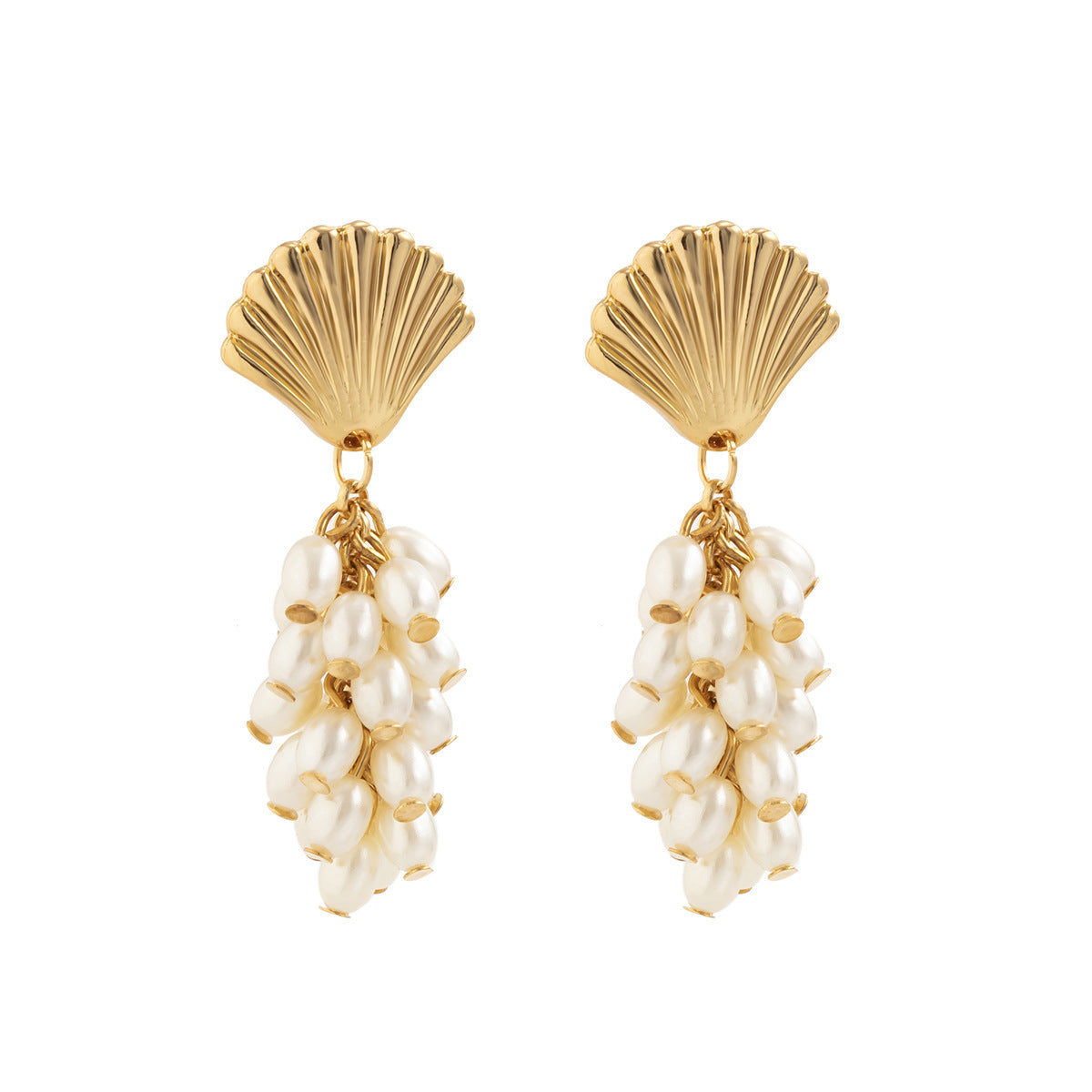 Water Drop Pearl Wheat Ear Tassel Earrings Temperament Scallop Long-Jewearrings