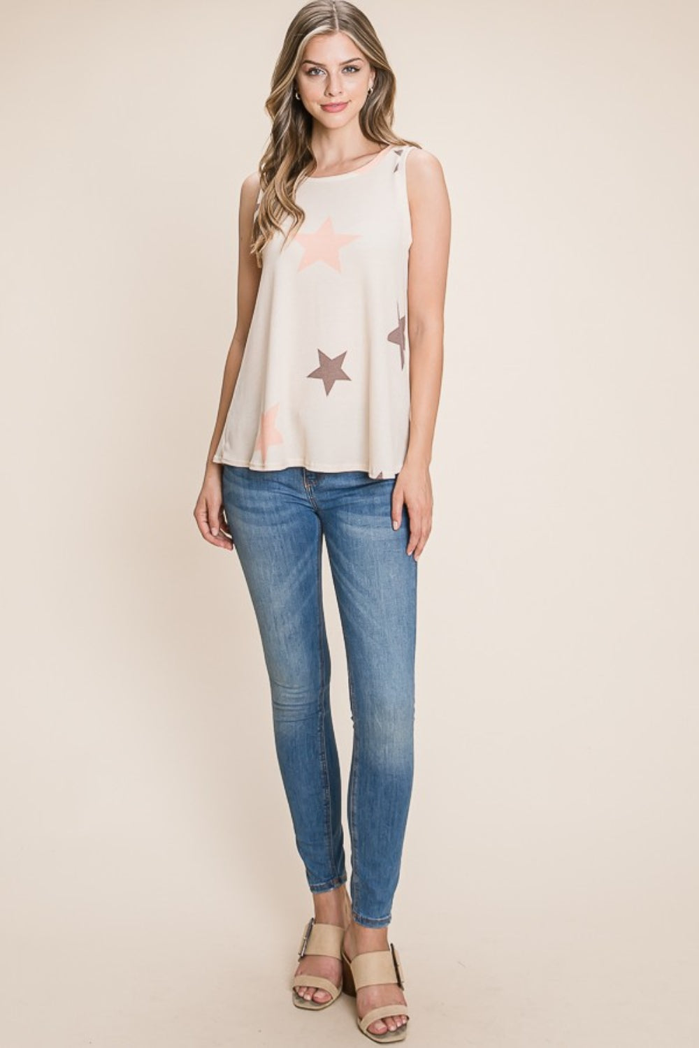 BOMBOM Star Print Round Neck Tank-Jewearrings