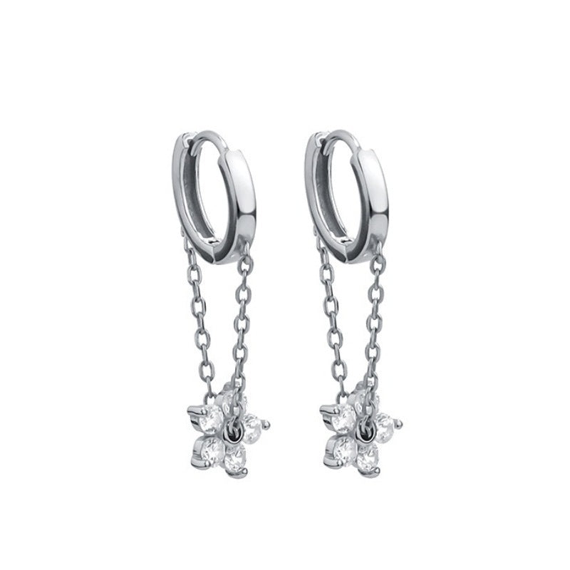 Women's Sterling Silver Zircon Sakura Flower Earrings-Jewearrings