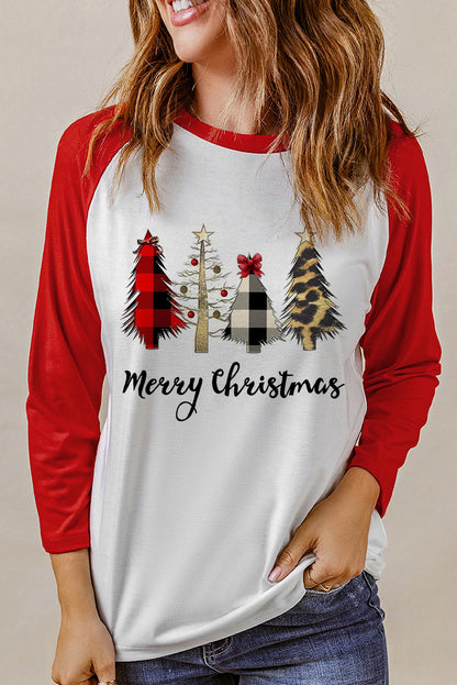 Christmas Tree Graphic Round Neck Long Sleeve T-Shirt-Jewearrings