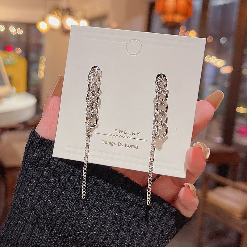 925 Silver Needle Long Fringed Zircon Earrings-Jewearrings