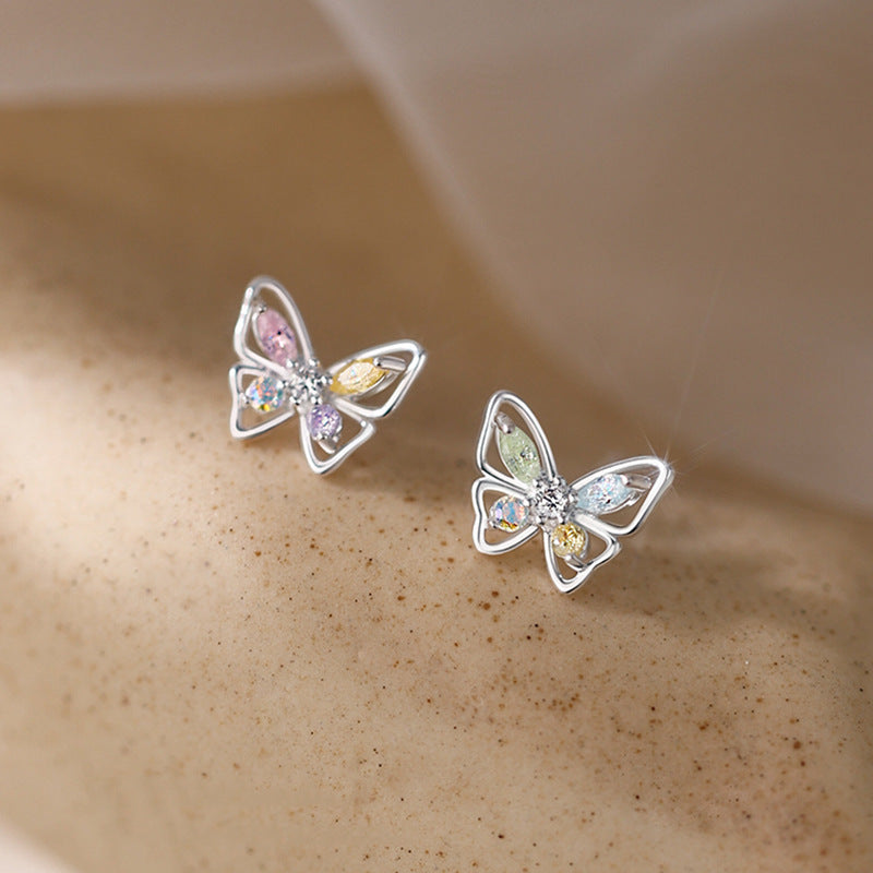 925 Sterling Silver Butterfly Earrings For Female Niche Design-Jewearrings