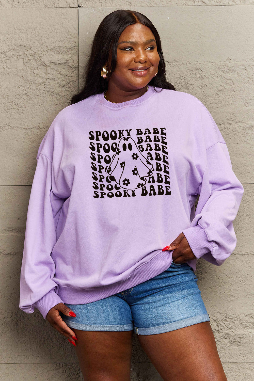 Simply Love Full Size SPOOKY BABE Graphic Sweatshirt-Jewearrings