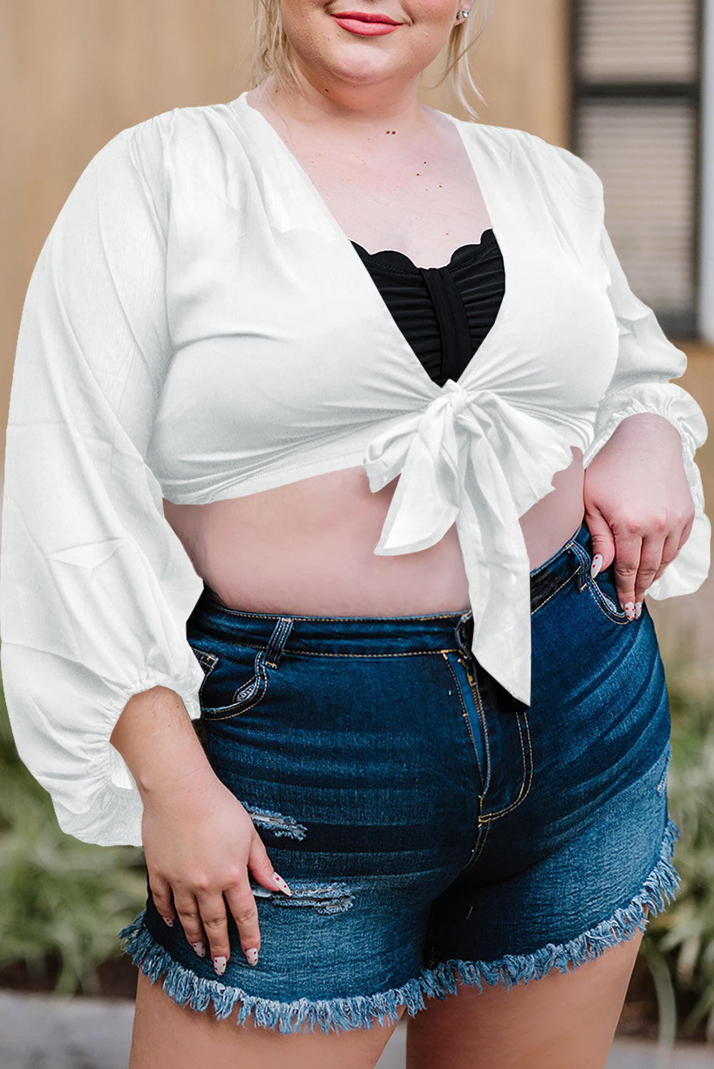 Plus Size Tie Front Crop Top-Jewearrings