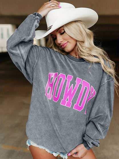 Full Size HOWDY Graphic Round Neck Sweatshirt-Jewearrings