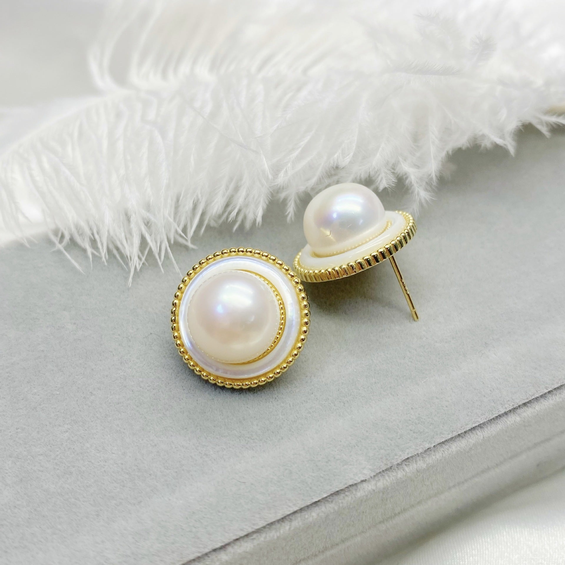 S925 Silver Inlaid Tian Natural Freshwater Pearl Earrings-Jewearrings