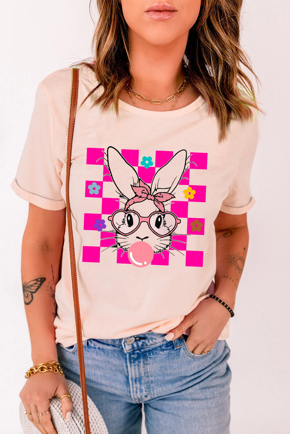 Rabbit Round Neck Short Sleeve T-Shirt-Jewearrings