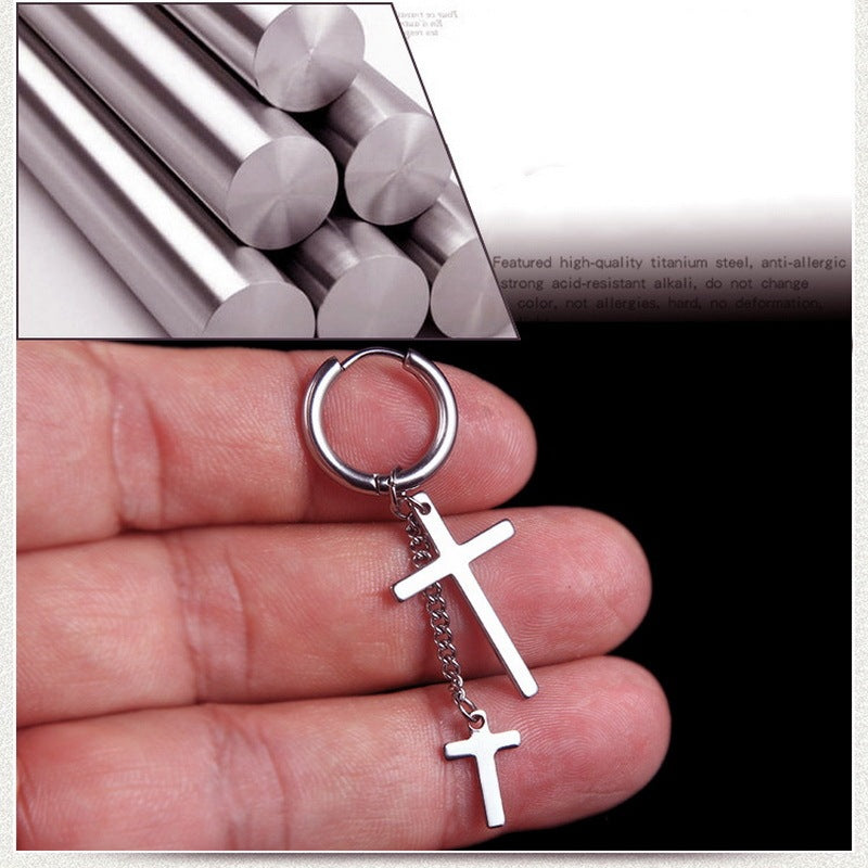 Stainless Steel Cross Men's Earrings-Jewearrings