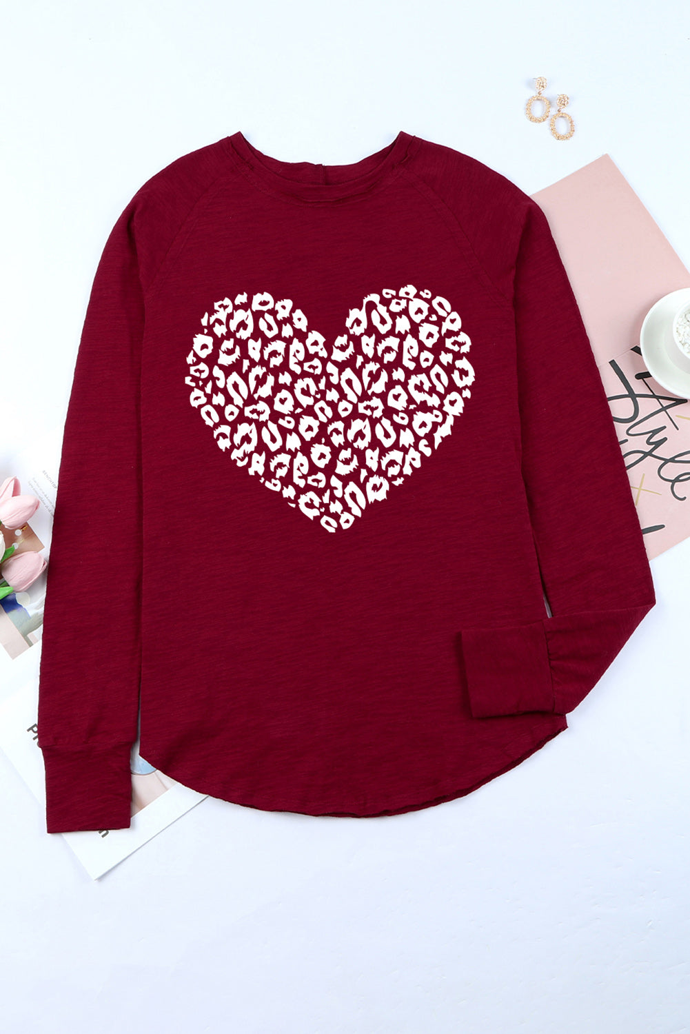 Heart Graphic Round Neck Long Sleeve T-Shirt-Jewearrings