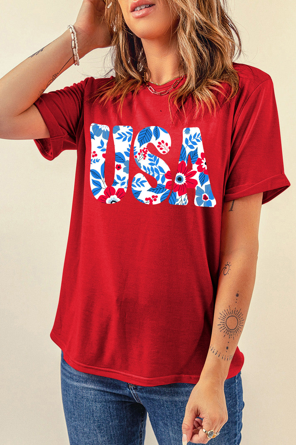 USA Round Neck Short Sleeve T-Shirt-Jewearrings