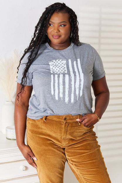 Simply Love US Flag Graphic Cuffed Sleeve T-Shirt-Jewearrings