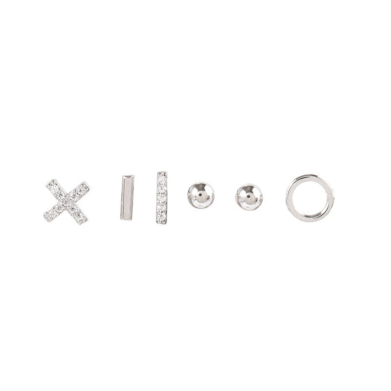 925 Silver Post Asymmetric Petite Mini Six Exquisite Combination Stud Earrings-Jewearrings