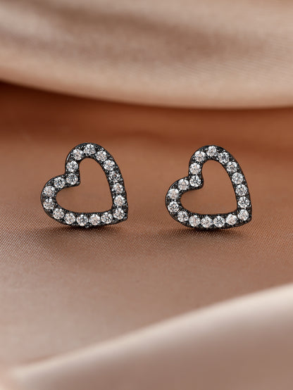 Women's Micro Set Zircon Cutout Heart Stud Earrings-Jewearrings