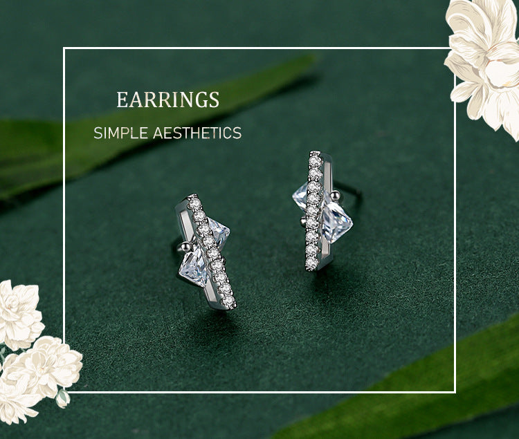 S925 Sterling Silver Sugar Cube Earrings With Diamonds-Jewearrings