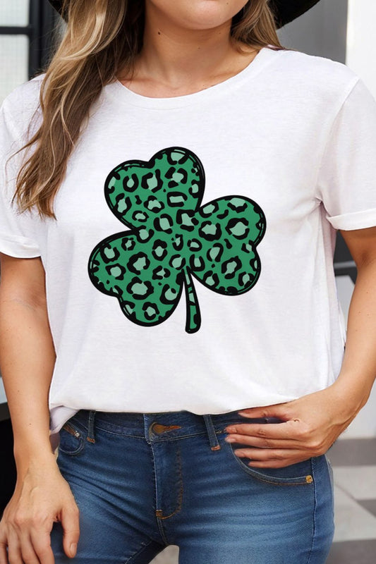 Plus Size Lucky Clover Round Neck Short Sleeve T-Shirt-Jewearrings