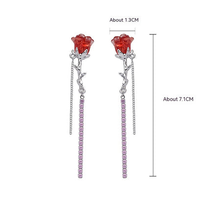 Red Rose Bow Earrings For Women-Jewearrings