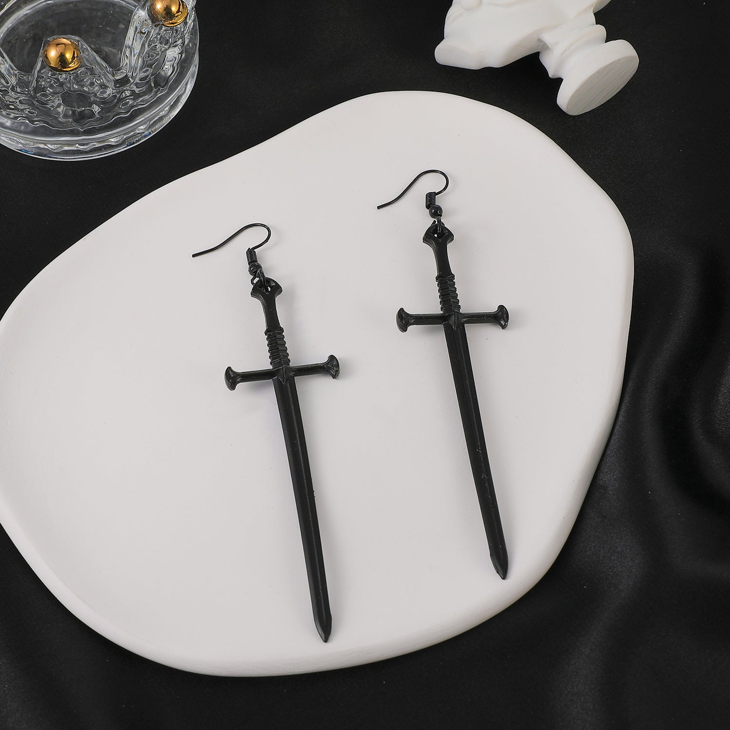 Dark Punk Metal Cross Sword Earrings-Jewearrings