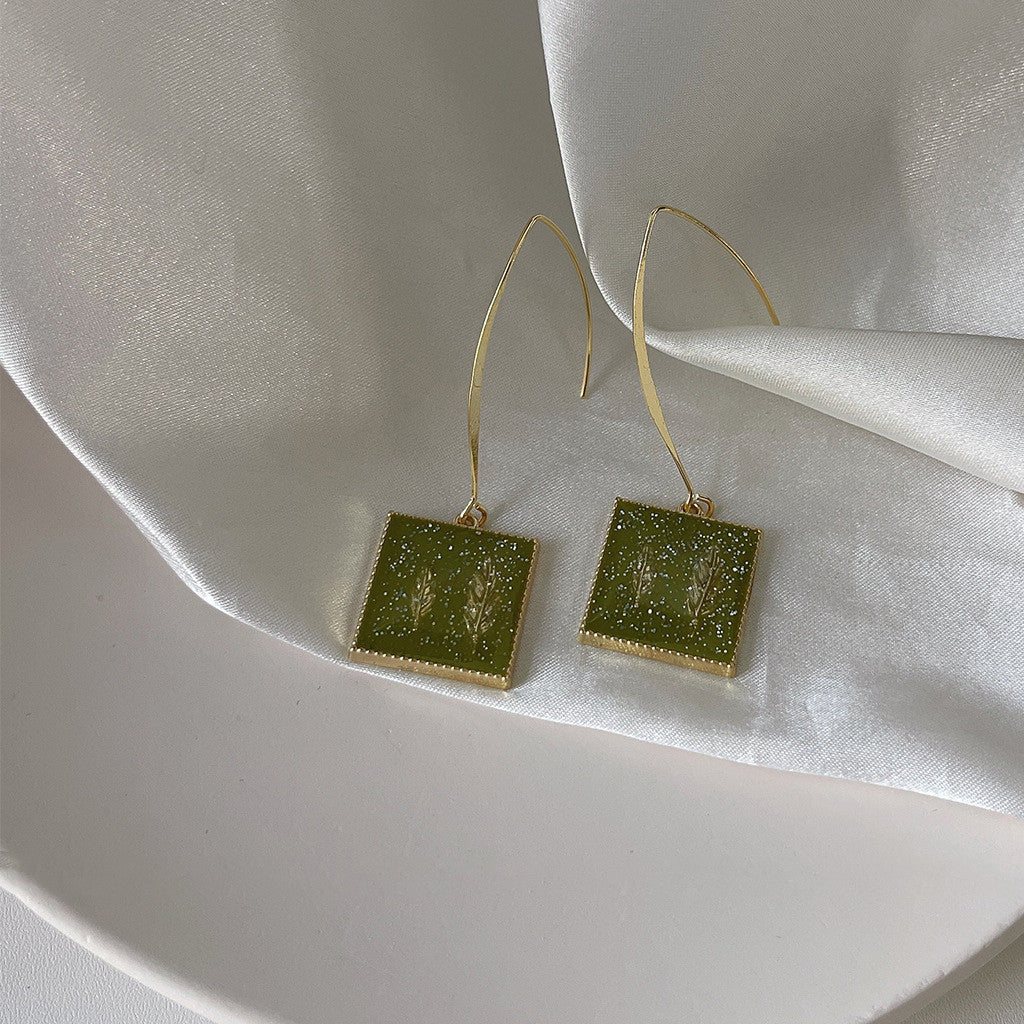 Women's Fashion Simple Silver Needle Avocado Green Stud Earrings-Jewearrings