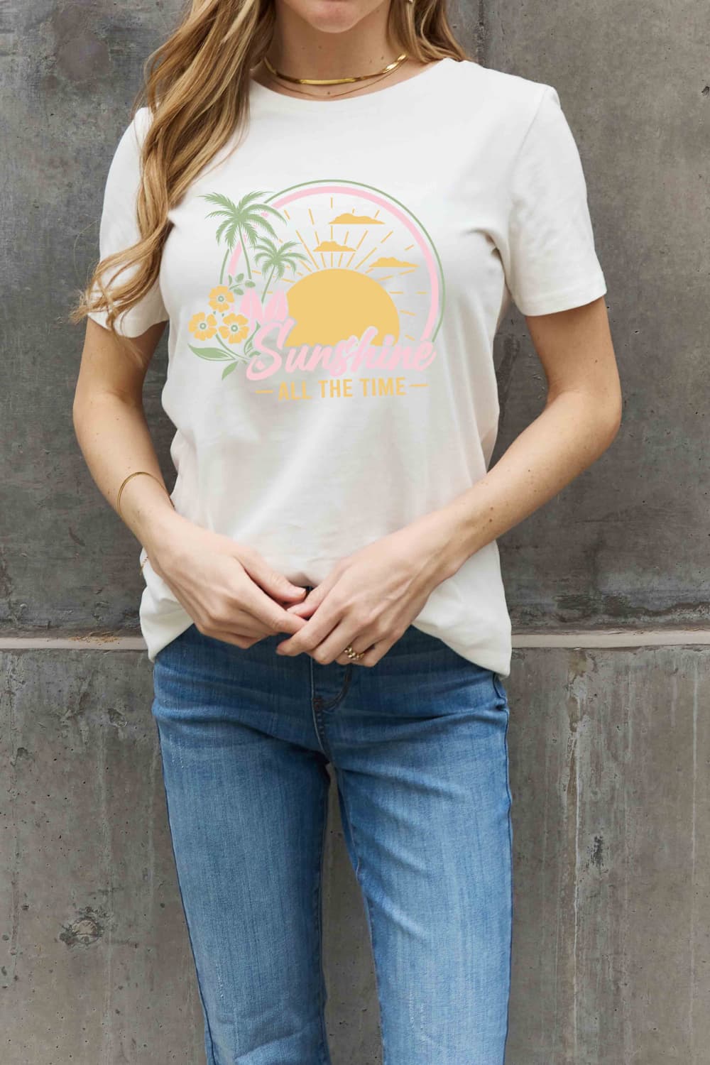 Simply Love Full Size SUNSHINE ALL THE TIME Graphic Cotton Tee-Jewearrings