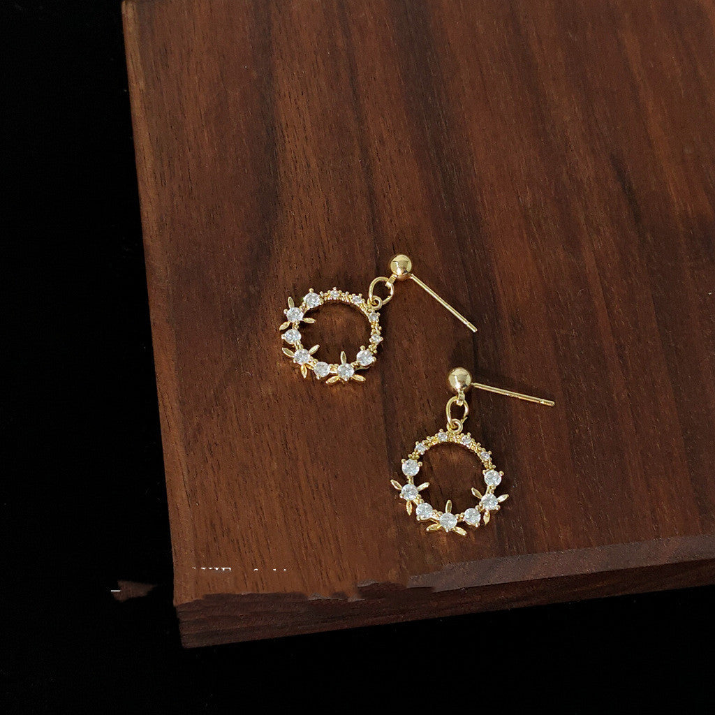 S925 Silver Pin 14K Real Gold Plated Zircon Micro Inlaid Garland Earrings-Jewearrings