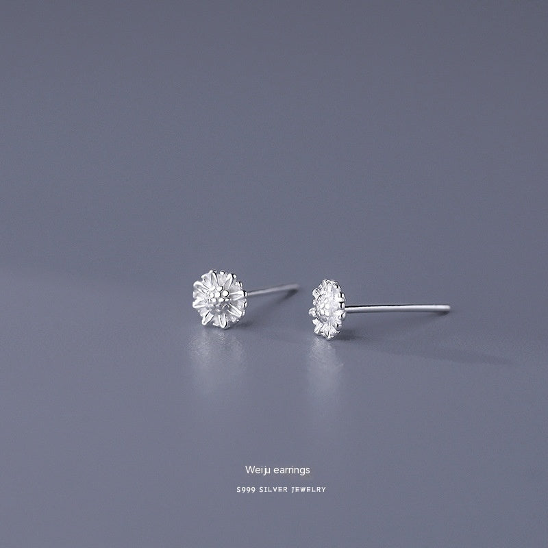 S999 Pure Silver Stud Earrings For Women Simple-Jewearrings