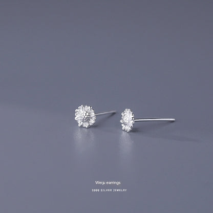 S999 Pure Silver Stud Earrings For Women Simple-Jewearrings