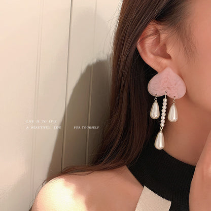 Pearl Peach Love Long Mori Girl Earrings-Jewearrings